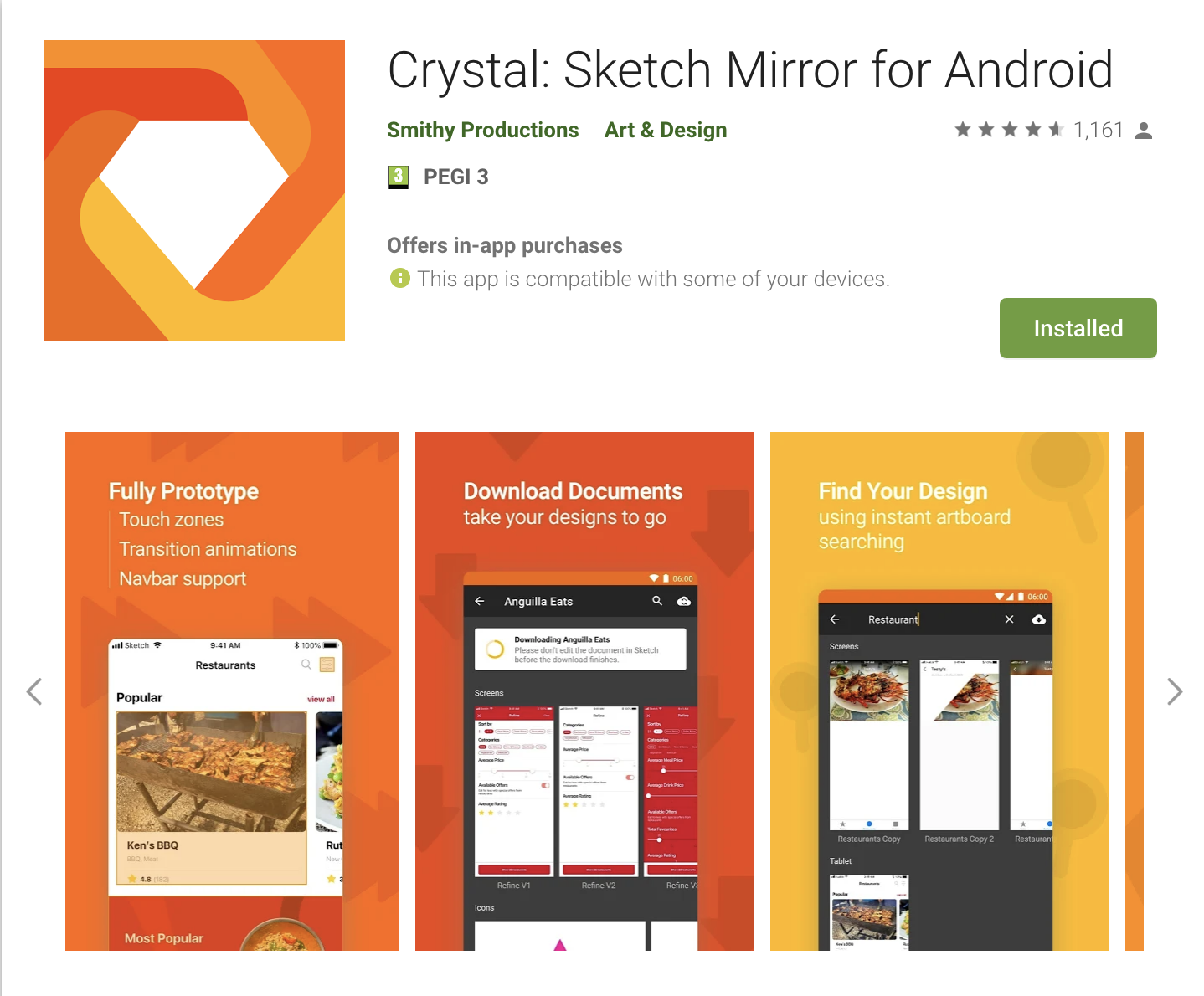 CRYSTAL : Application android pour Sketch
