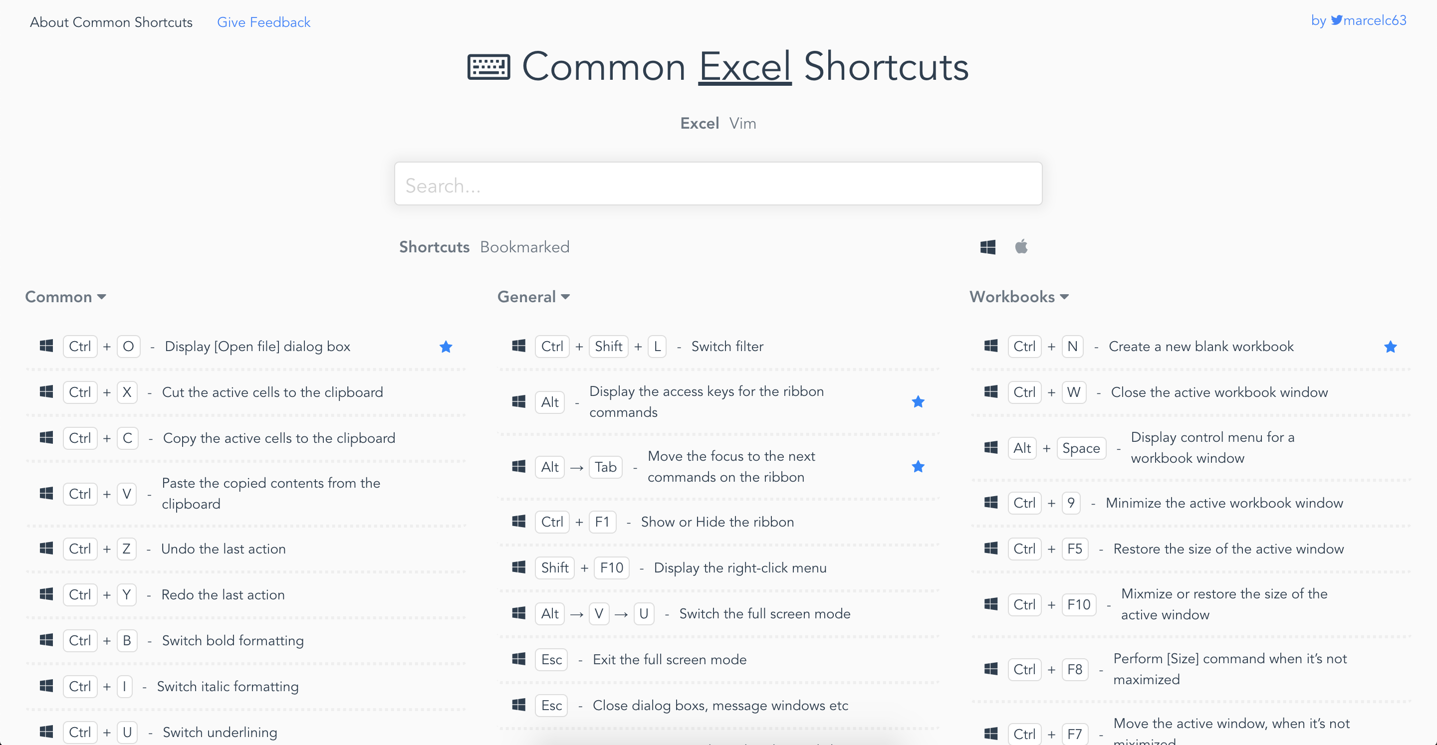 Common shortcuts