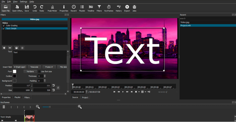 shotcut video editor texting