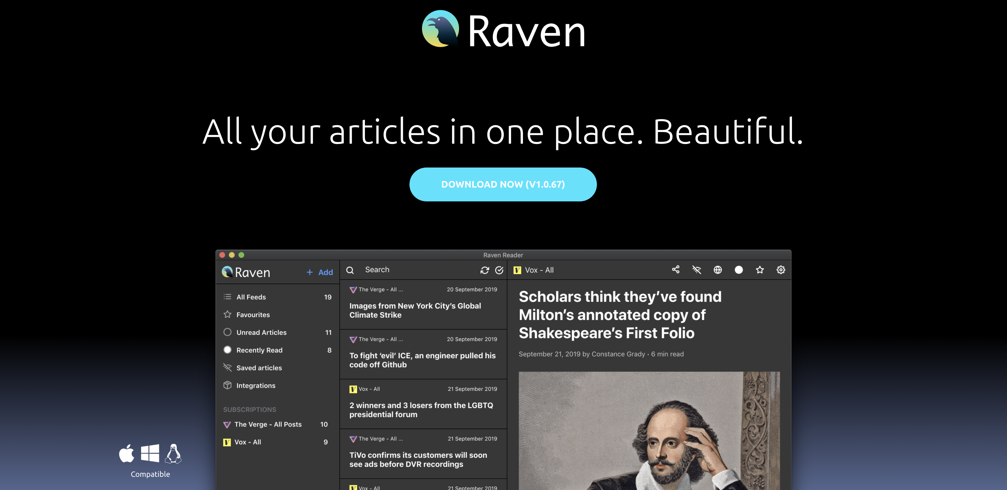 Raven Reader : All your articles in one place. Beautiful.