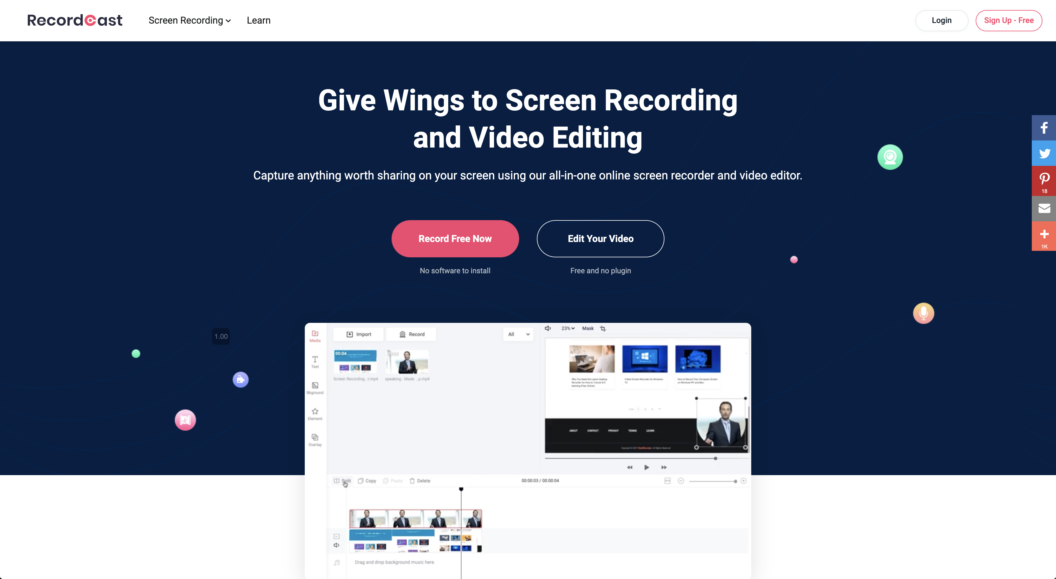 RecordCast : Enregistreur d’écran et éditeur vidéo en ligne gratuit