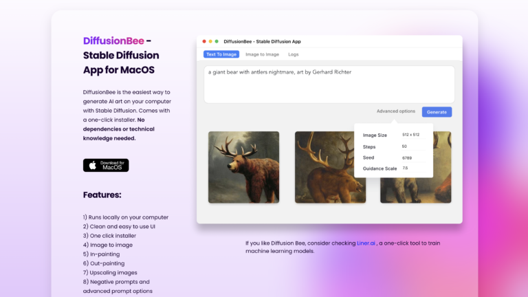 DIFFUSION BEE : IA artistique en local sur votre Mac