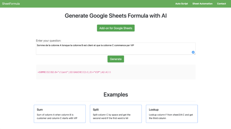 SHEET FORMULA : Posez lui une question, il vous trouvera ma formule Google Sheets / Excel