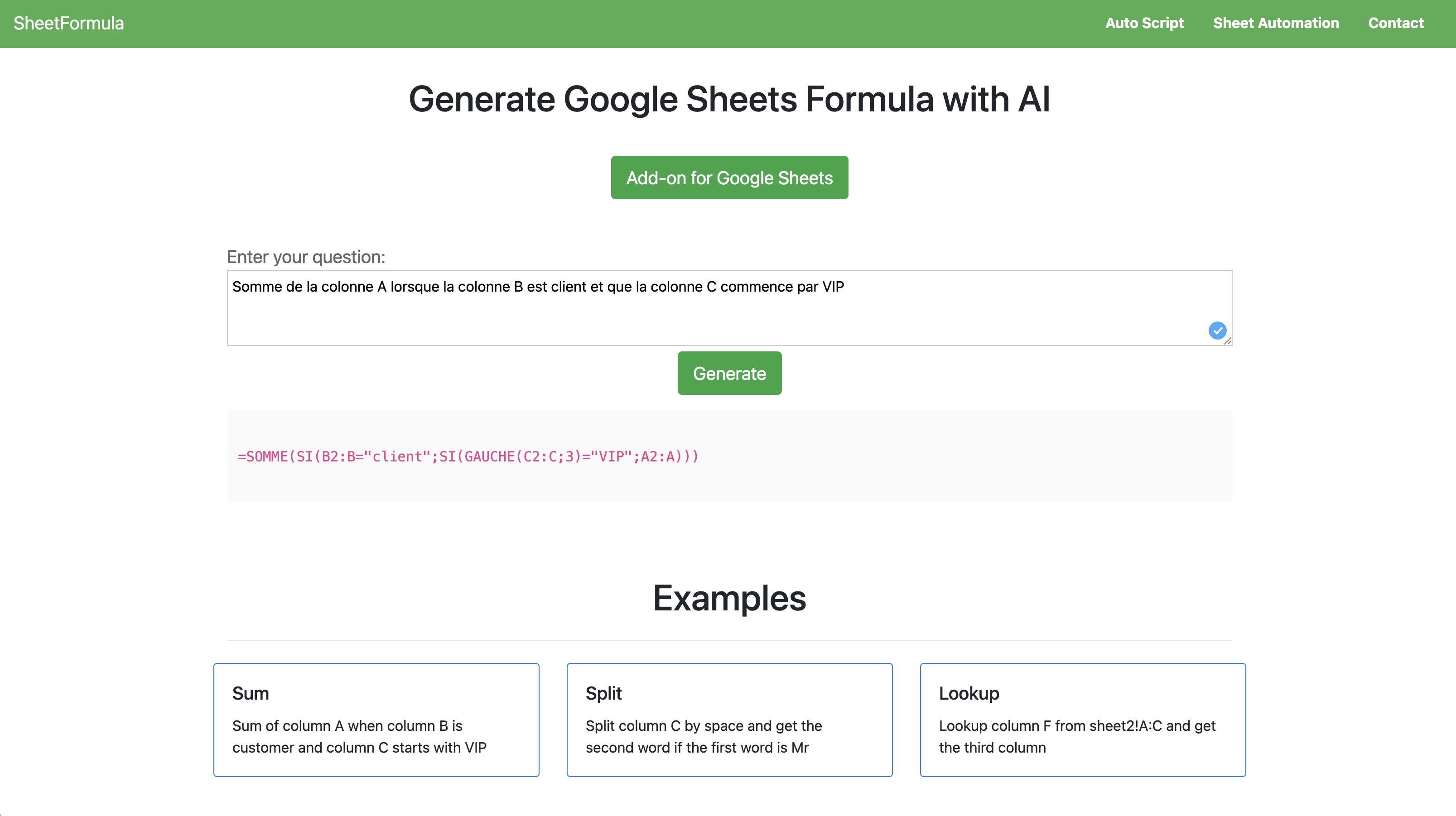 SHEET FORMULA Posez lui une question, il vous trouvera ma formule Google Sheets / Excel
