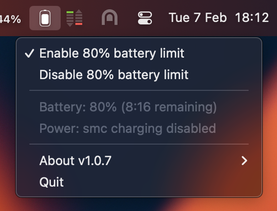 BATTERY : Limiteur de charge de batterie pour  Apple Silicon Macbook