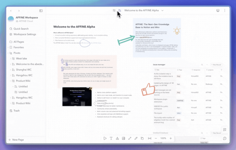 AFFINE : Base de connaissances entre NOTION et MIRO, OpenSource !