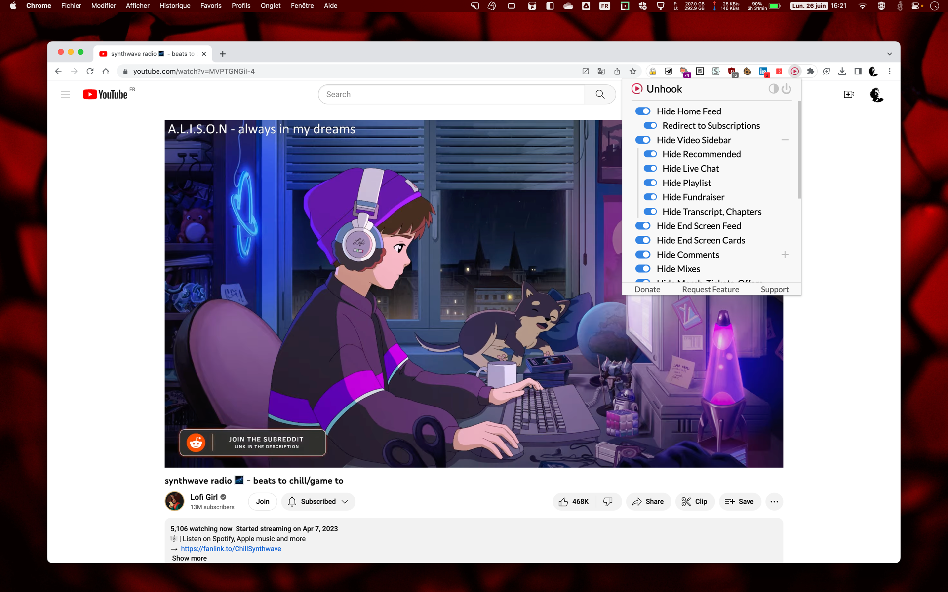 UNHOOK extension pour supprimer les distractions de YouTube Clement