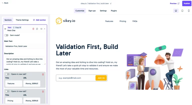 SIKEY : Créer vos landing pages rapidement