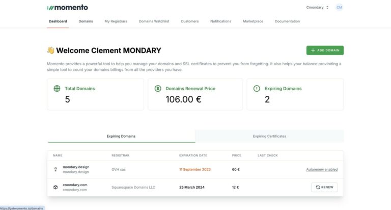 MOMENTO : Simplifiez la gestion de vos domaines