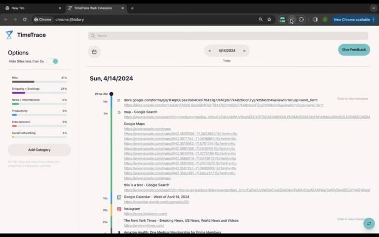 TIMETRACE : Une timeline pour votre historique web