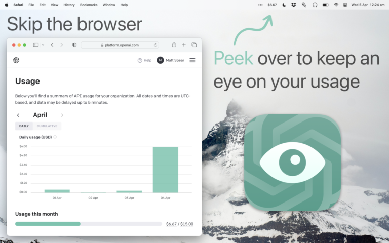 PEEK APP : Votre consommation OpenAI dans votre barre de menu