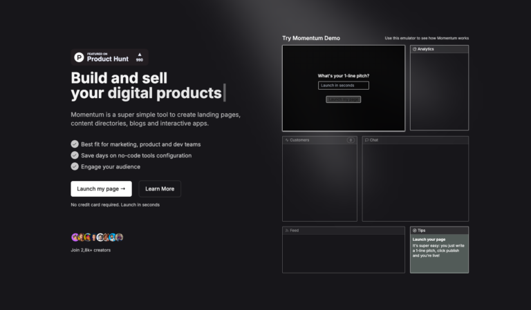MOMENTUM : Créez vos landing pages en quelques clics