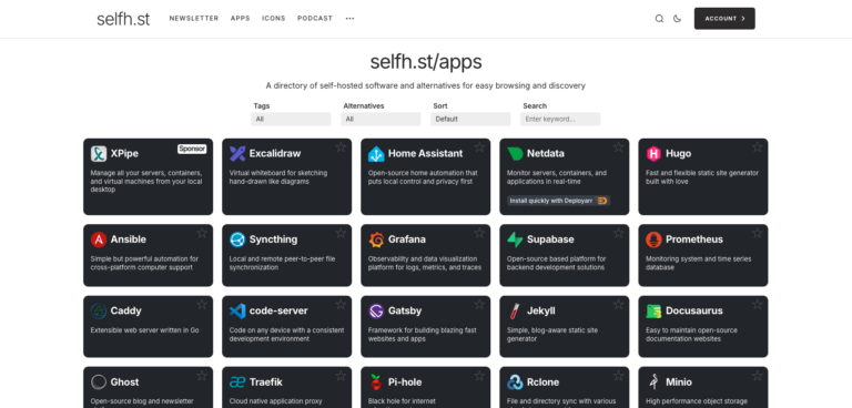 SELFh.st : Librairie d&rsquo;outil open-source auto-hébergés