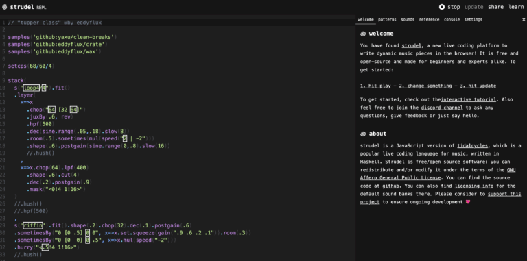 STRUDEL : Une plateforme de livecoding pour écrire de la musique dynamique dans le navigateur