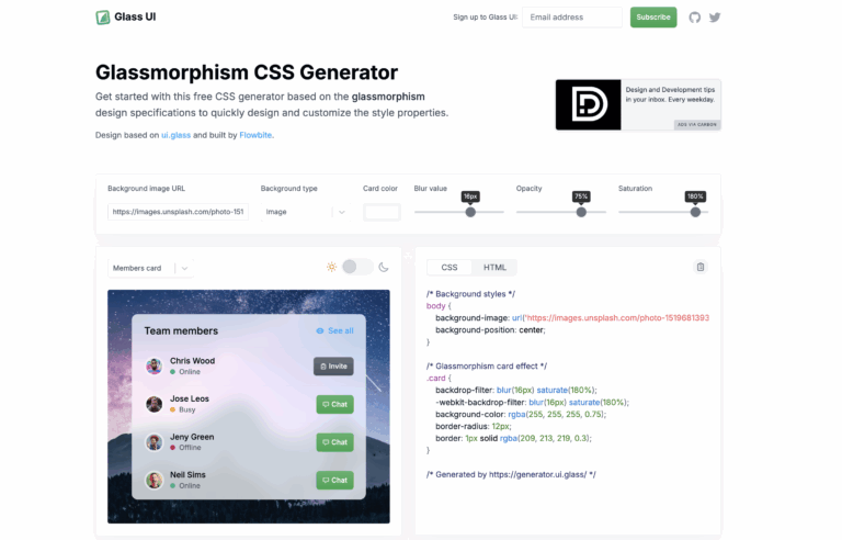 GLASS UI : Générateur CSS Glassmorphism