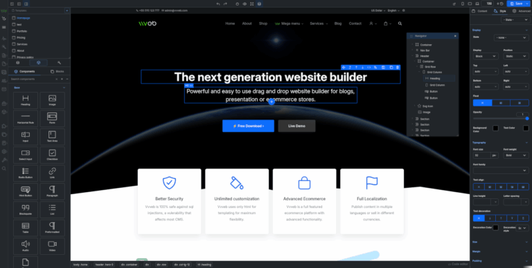VvvebJs : Le constructeur de sites en glisser-déposer pour les développeurs