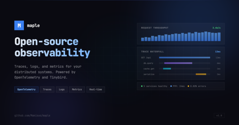 Maple : une plateforme d&rsquo;observabilité OpenTelemetry open source pour traces, logs et métriques