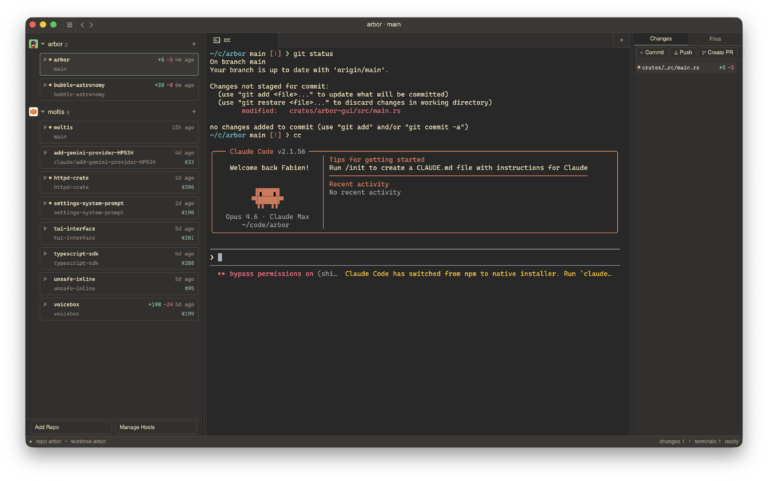 arbor : gerer ses worktrees Git depuis un desktop Rust avec terminal integre