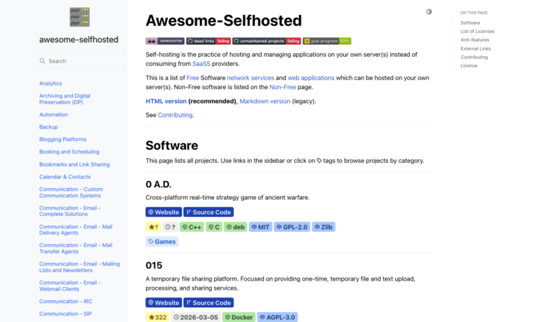Awesome-Selfhosted: la base de référence pour choisir ses applications auto-hébergées