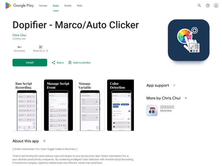 Dopifier : autoclicker Android avec détection de couleur et enregistrement de scripts
