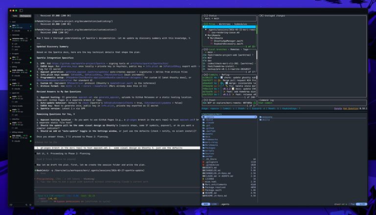 Mori : organiser ses projets Git et worktrees dans un terminal macOS natif