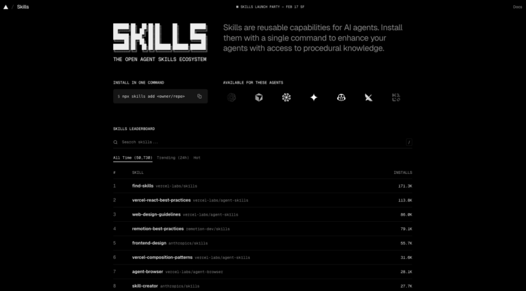 Skills.sh : intégrer des capacités réutilisables à vos agents via une seule commande.