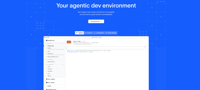 Solo : un environnement agentique leger pour piloter dev server, workers et CLI IA dans une seule app