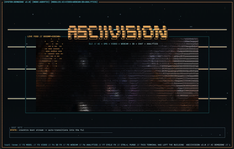ASCII Vision : une station terminale tout-en-un avec chat IA, vidéo ASCII et effets 3D