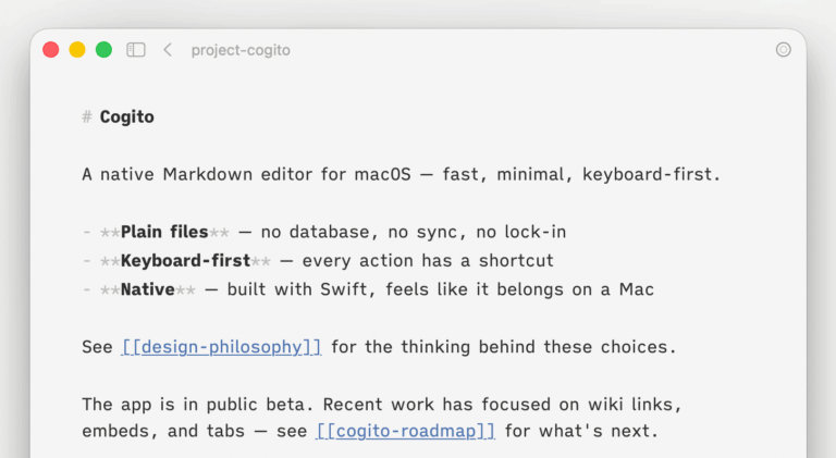 Cogito : un éditeur Markdown natif sur Mac pour lire, organiser et écrire sans friction