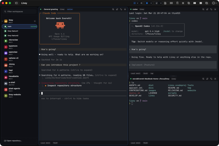 Liney : gérer proprement des worktrees Git et des sessions terminal sur macOS