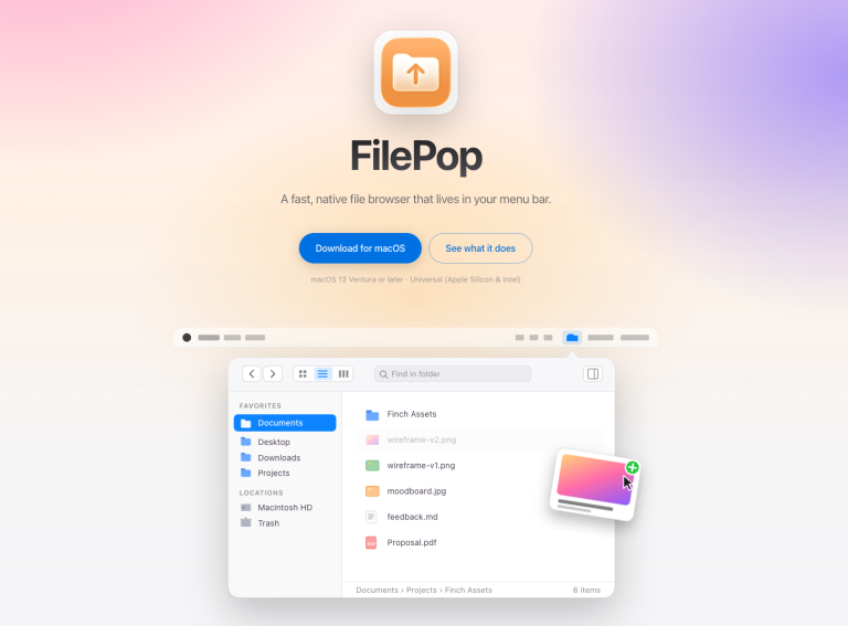 FILEPOP : un navigateur de fichiers instantané dans la barre de menus macOS