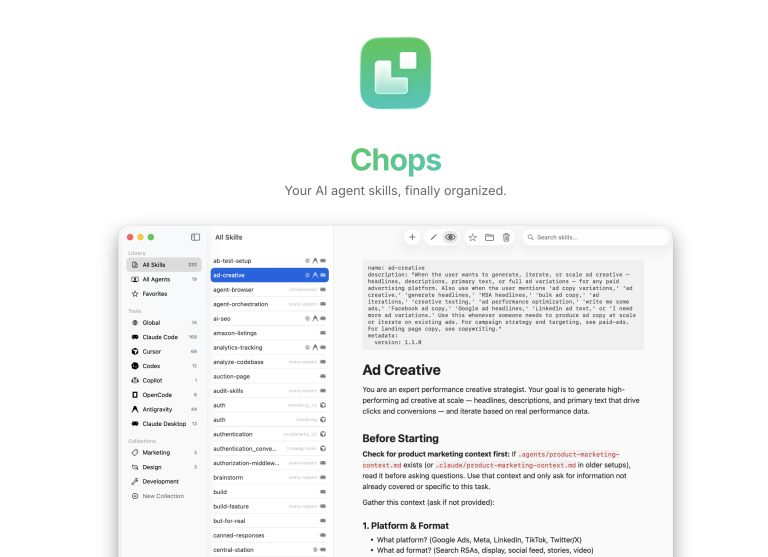 Chops : un gestionnaire unifié de skills et agents pour les IDE AI