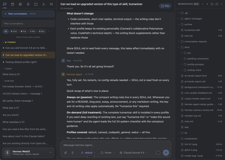HERMES WEBUI : interface web complète pour l&rsquo;agent Hermes avec mémoire persistante
