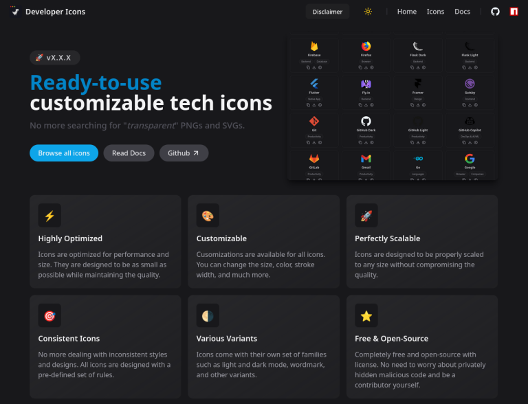DEVELOPER ICONS : bibliothèque d&rsquo;icônes tech personnalisables et optimisées