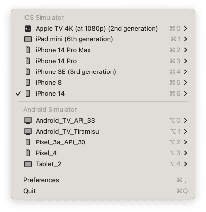 MINISIM : lancez vos émulateurs iOS et Android depuis la barre de menus
