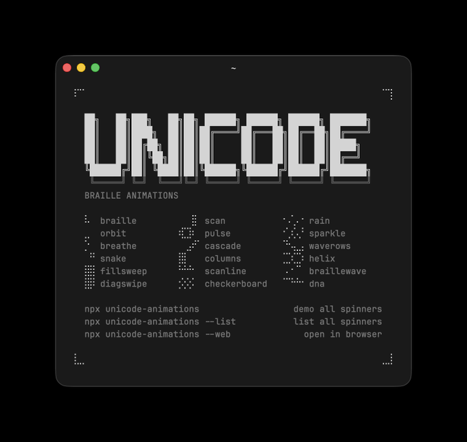 unicode-animations : Animations Unicode pour vos applications CLI