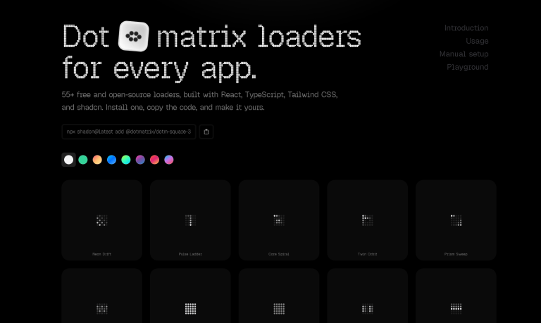 DOT MATRIX : 55+ loaders en matrice de points pour React, installables via le registre shadcn