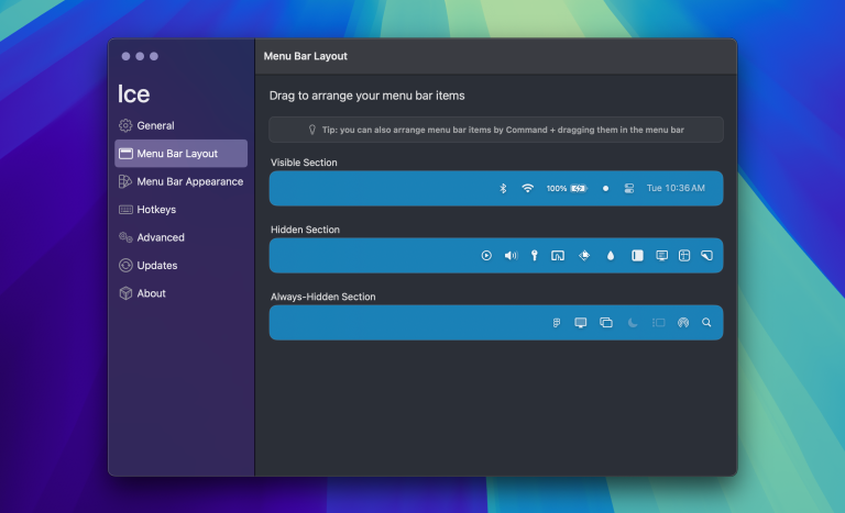 ICE : un gestionnaire de barre de menus pour macOS qui cache, réorganise et personnalise