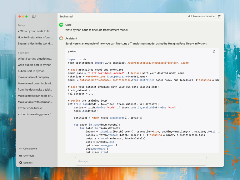 Enchanted : une interface pour discuter avec vos modèles IA privés sur Apple
