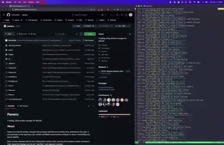 PANERU : window manager de type sliding tiling pour macOS avec strips infinis