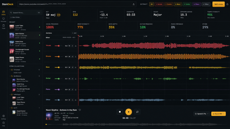 STEMDECK : séparer les instruments d&rsquo;un morceau gratuitement et en local