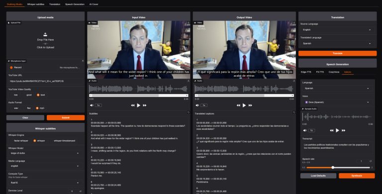 VOICE-PRO : télécharger, séparer, transcrire, traduire et doubler une vidéo YouTube en 100+ langues, 100 % en local