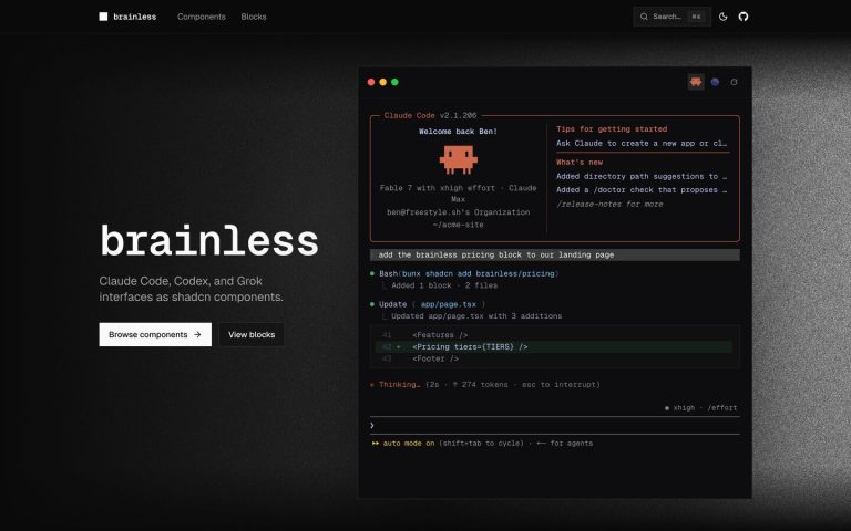 BRAINLESS : les interfaces de Claude Code, Codex et Grok en composants React
