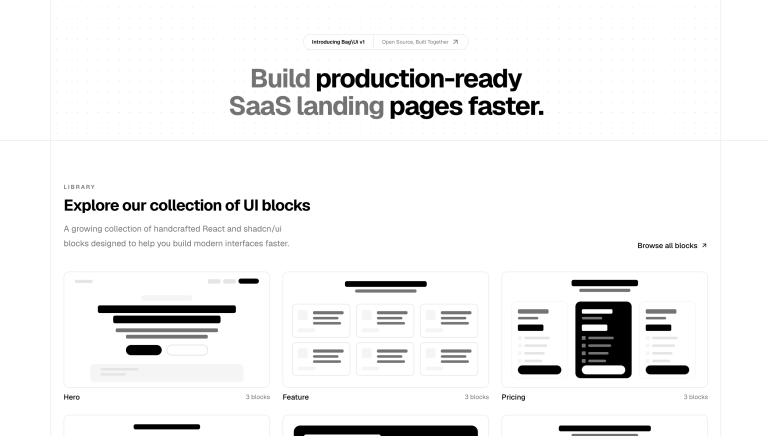 BAGUI : des sections React prêtes à composer pour vos landing pages