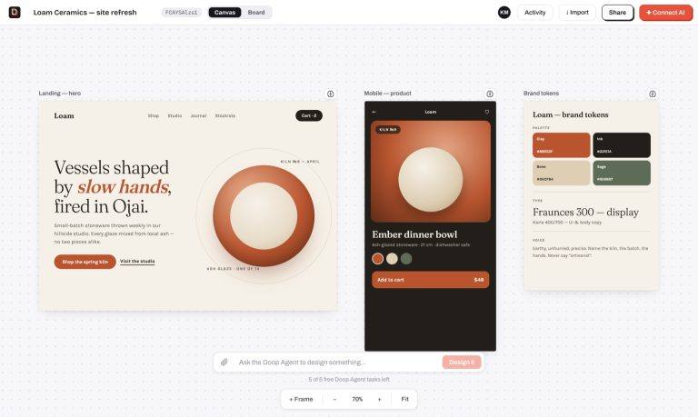 DOOP : un canvas de design où vos agents IA travaillent à côté de vous, en direct