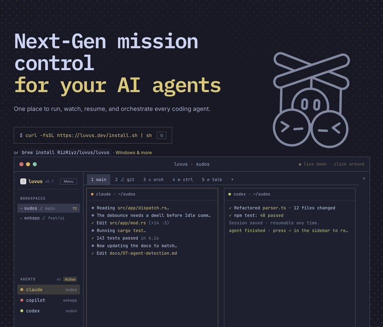 LUVUS : un multiplexeur de terminal pensé pour les agents, avec suivi tokens, fork de sessions et système de plugins