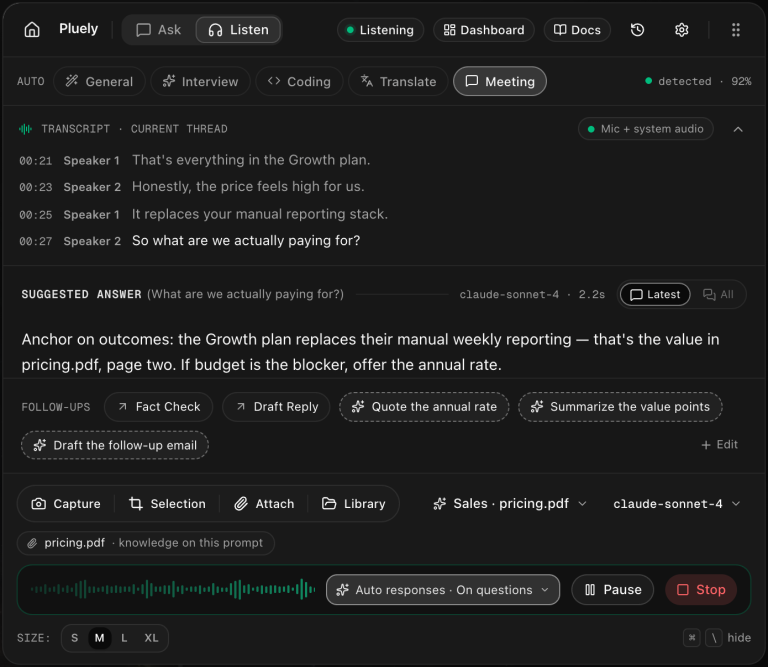 PLUELY : un assistant IA qui reste posé sur votre écran pendant vos appels
