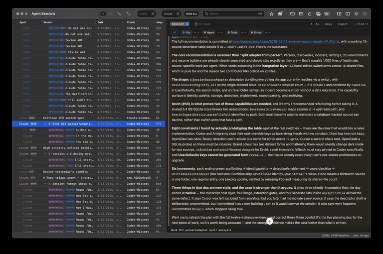 AGENT SESSIONS : un historique unifié et un compteur de quota pour les quinze agents de code sur macOS