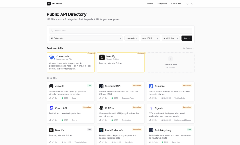 APIFINDER : un annuaire d&rsquo;API publiques pour vos prochaines intégrations