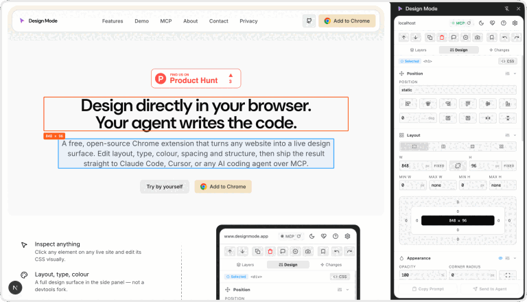 DESIGN MODE : éditez n&rsquo;importe quel site en direct, votre agent écrit le code